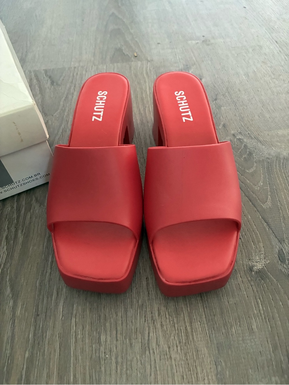 SCHUTZ Red Platform Slide Mules